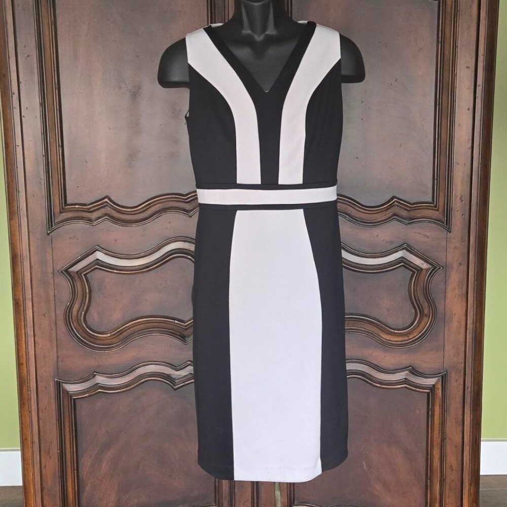 7th Avenue New York & Company Womens Pencil Dress Sleeveless Size M Black&White